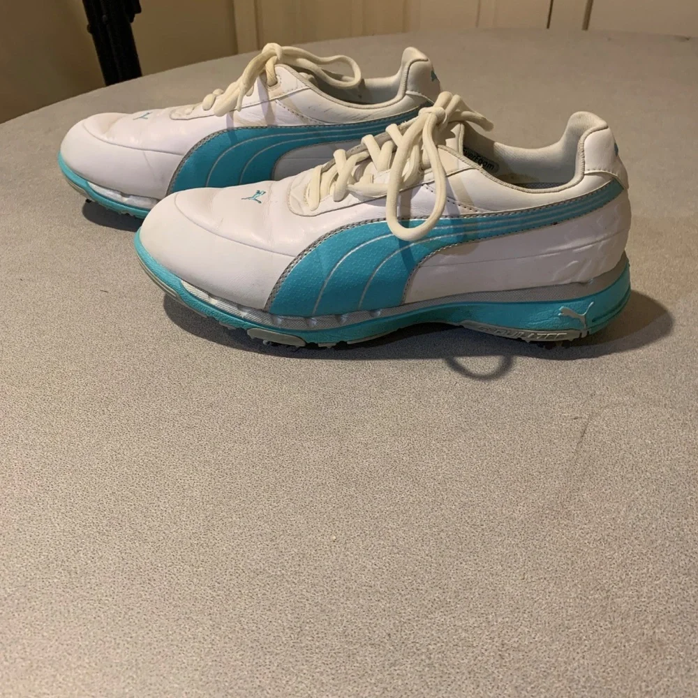 Puma White/Blue Leather Golf Shoes sz 8.5